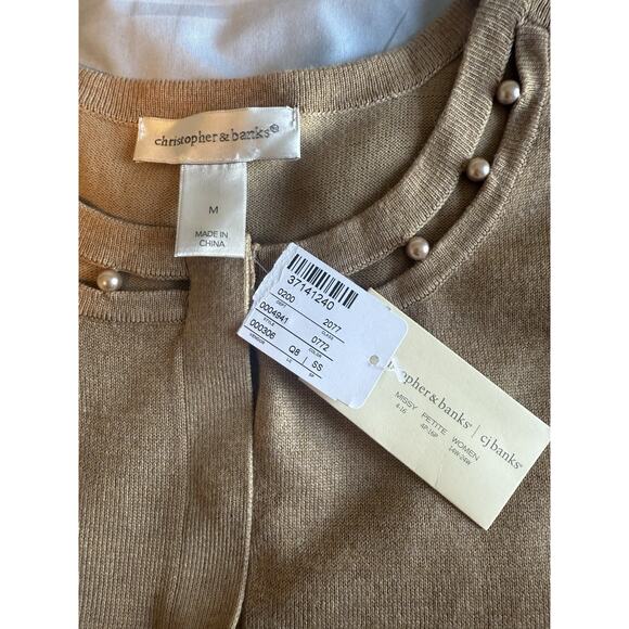 Christopher & Banks Women'sCardigan Camel Tan Pearl Neck NWT Medium - Picture 6 of 9